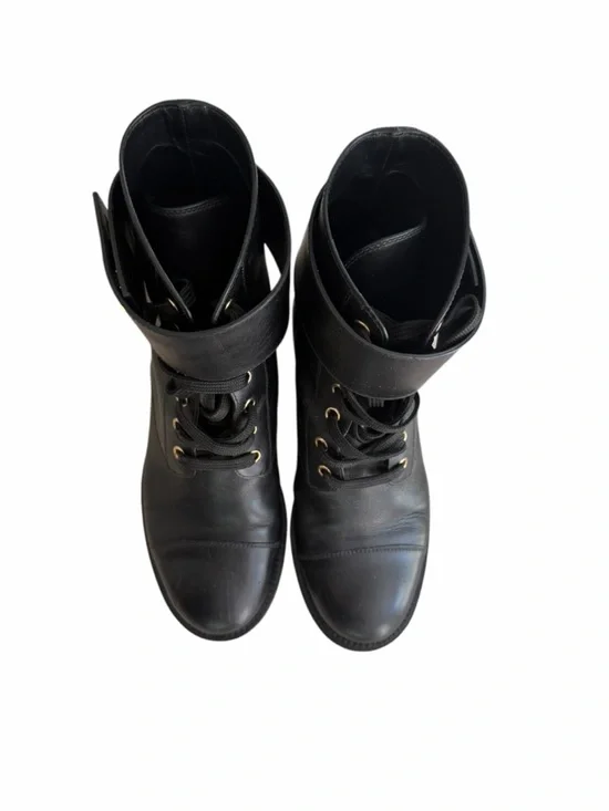 Louis Vuitton Black Leather Lace-Up Ankle Boots with Gold LV Emblem Size 38 - Picture 5 of 8